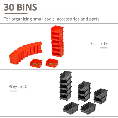 DURHAND 30 Cubbie On-Wall Storage Board Tool Screw Organiser Garage Workshop DIY Container w/ Screw Kit Tool Equipment Tidy 