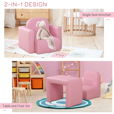 HOMCOM 2 In 1 Toddler Sofa Chair,  48 x 44 x 41 cm, for Game Relax Playroom, Pink 