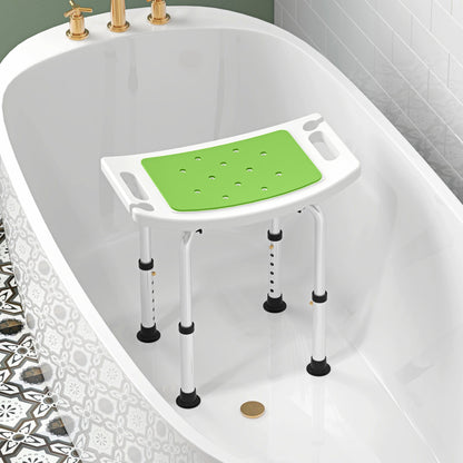 HOMCOM 6-Level Height Adjustable Aluminium Bath Room Stool Chair Shower Non-Slip Design w/ Padded Seat Drainage Holes Foot Pad, Green 