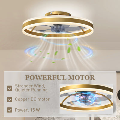 HOMCOM Ceiling Fan with Light and Remote, LED Mount Ceiling Fan with 3 Colour Temperatures, 6 Speed, 50 cm, Gold Tone 