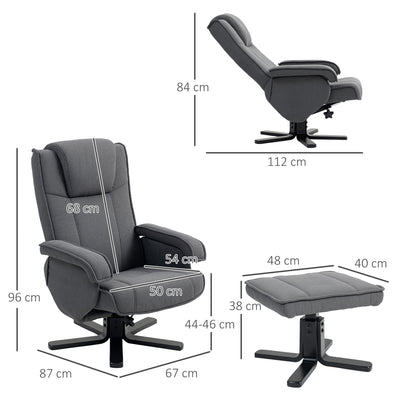 HOMCOM Rocker Swivel Recliner Chair with Footstool - Charcoal Grey Velvet 