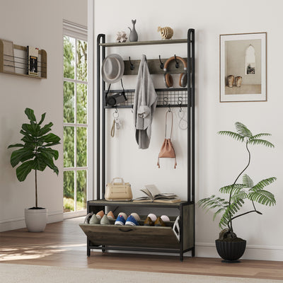 HOMCOM 5-In-1 Industrial-Style Hallway Tree - Grey/Black 