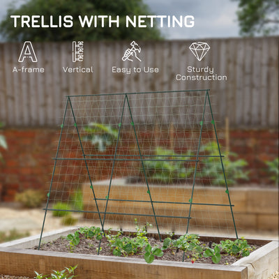 Outsunny Garden Cucumber Trellis for Climbing Plants, A-Frame Trellis Plant Support with Climbing Net, DIY Adjustable Cucumber Support Frame for Raised Bed, Vegetables, Flowers, Fruit, Green 
