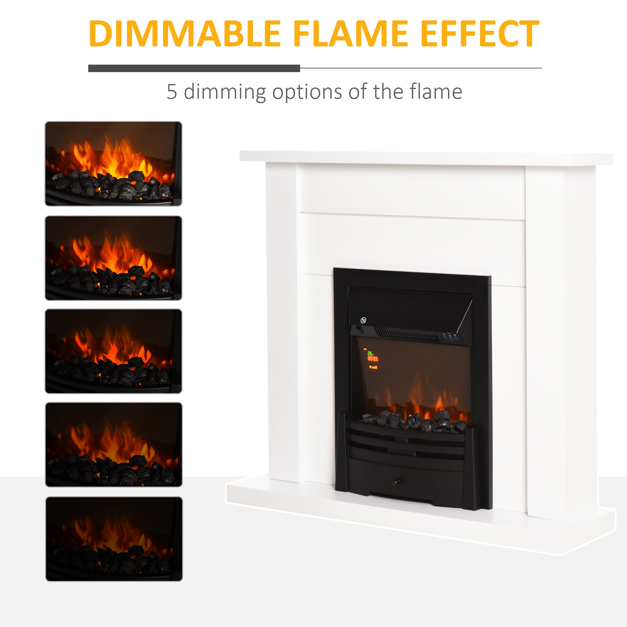 HOMCOM Electric Firplace Suites & Mantelpiece w/LED Flames Remote Marble Stone Modern Curved Surround Intelligent Safe Tempered Glass Adjustable Thermal 1000W/2000W 