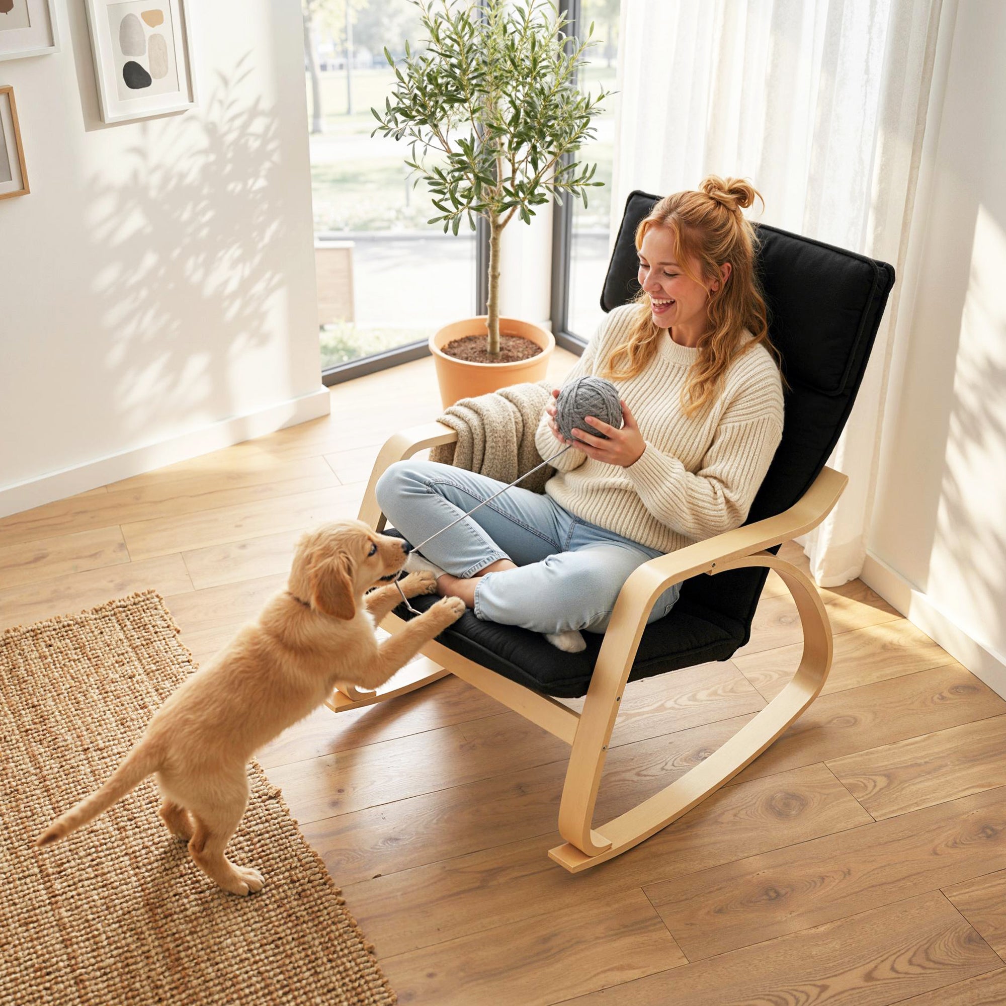 HOMCOM Lounge Chair, Comfortable Relax Rocking Chair with Headrest, 67W x 92D x 89H cm, Black 