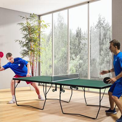SPORTNOW 9FT Folding Table Tennis Table, with 8 Wheels, for Indoor Use - Green 