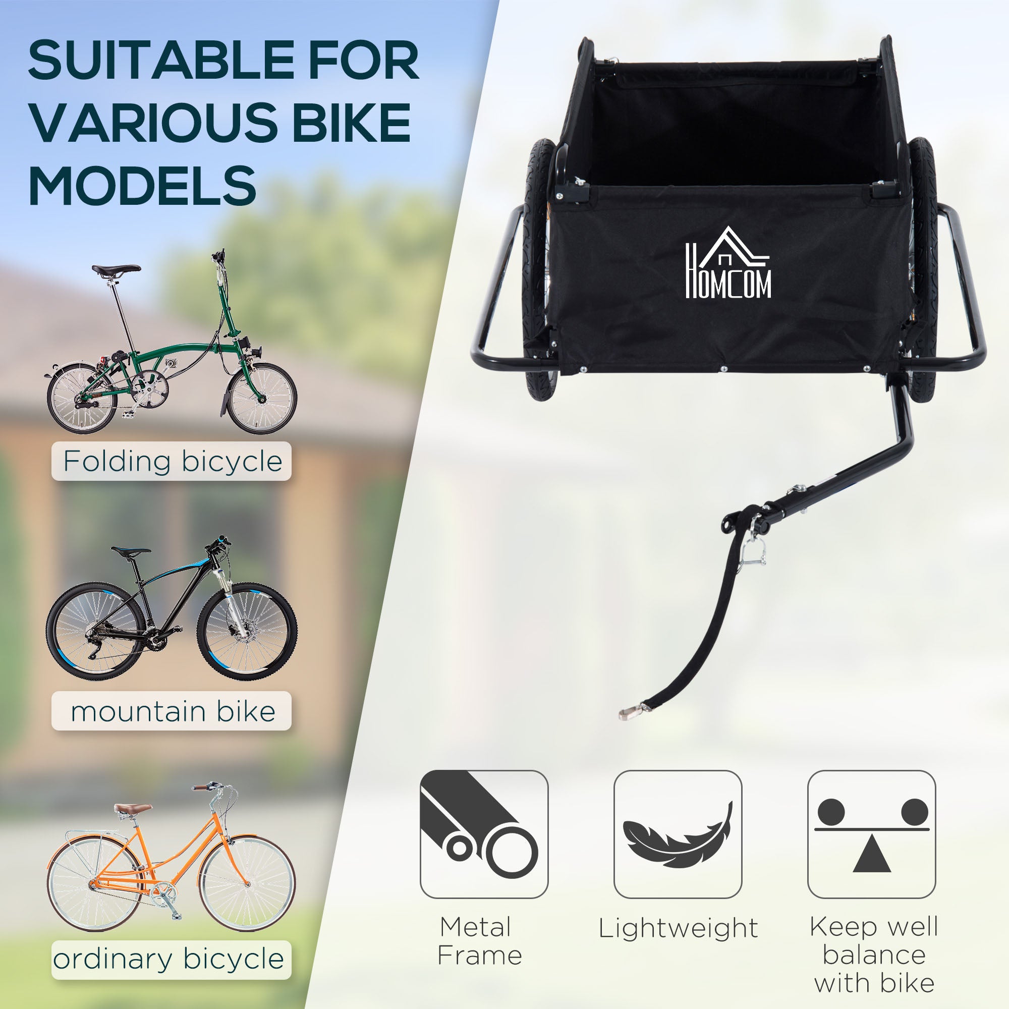 HOMCOM Two-Wheel Bicycle Large Cargo Wagon Trailer Oxford Fabric, Folding Storage, & Removable Cover, Red&Black 