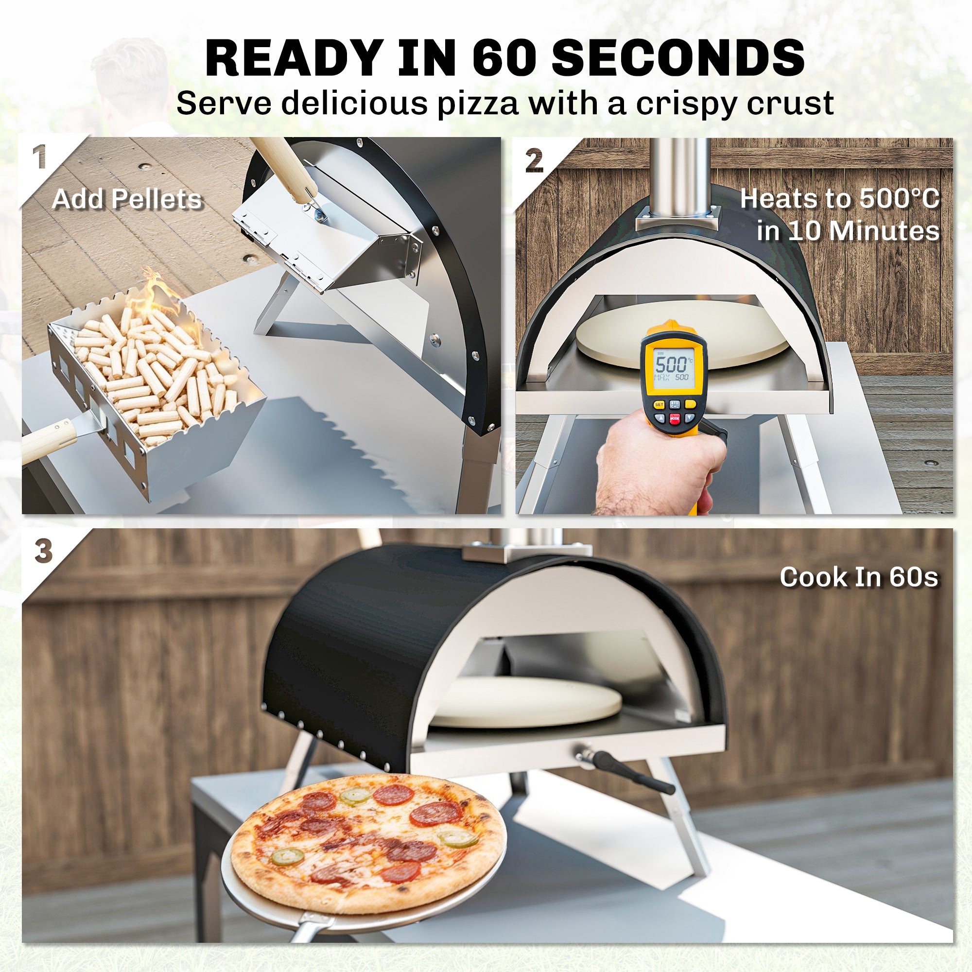 Outsunny Outdoor Pizza Oven Foldable Legs Pellet Wood Fired Pizza Maker w/ 12" Rotating Stone and Peel 