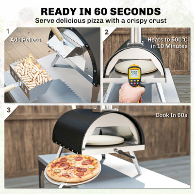 Outsunny Outdoor Pizza Oven Foldable Legs Pellet Wood Fired Pizza Maker w/ 12" Rotating Stone and Peel 