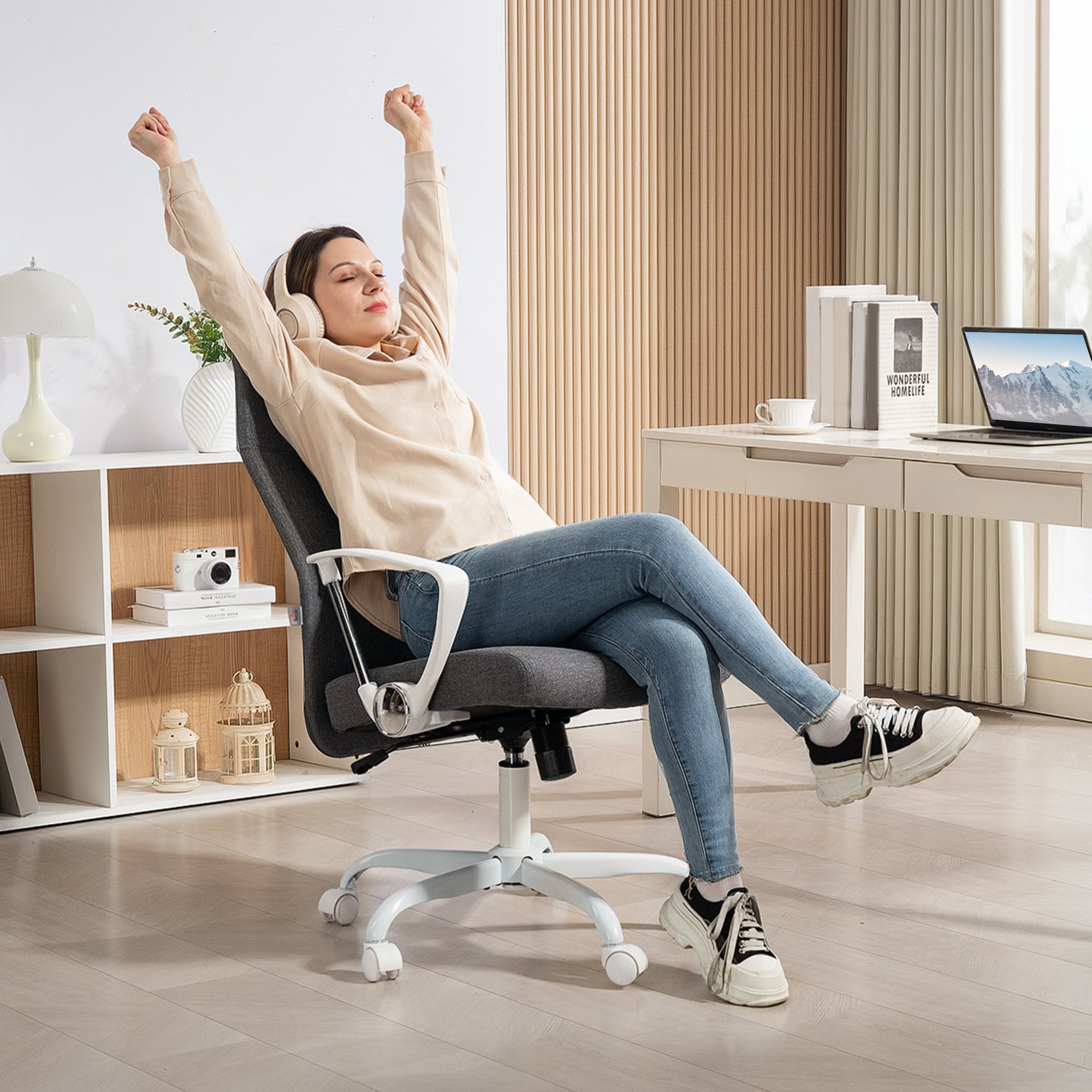 HOMCOM Fabric High Back Office Chair - Grey