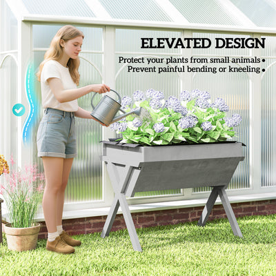 Outsunny Wooden Raised Garden Bed with Bed Liner, Elevated Planter Box with Legs, Light Grey 