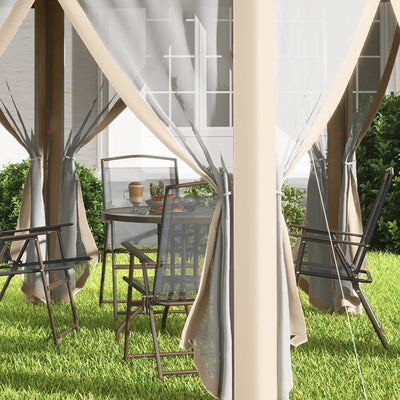 Outsunny Hexagon Pop Up Gazebo Outdoor Patio Gazebo Double Roof Instant Shelter with Netting, 3 x 4m, Khaki 