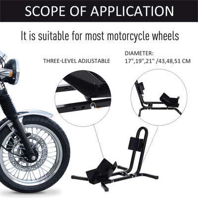 HOMCOM Metal Motorcycle Motorbike Wheel Chock Locking Stand System 17”,19”,21”/43,48,51 Cm Front Wheels Steel Adjustable Fixing Tyre Holder Support 