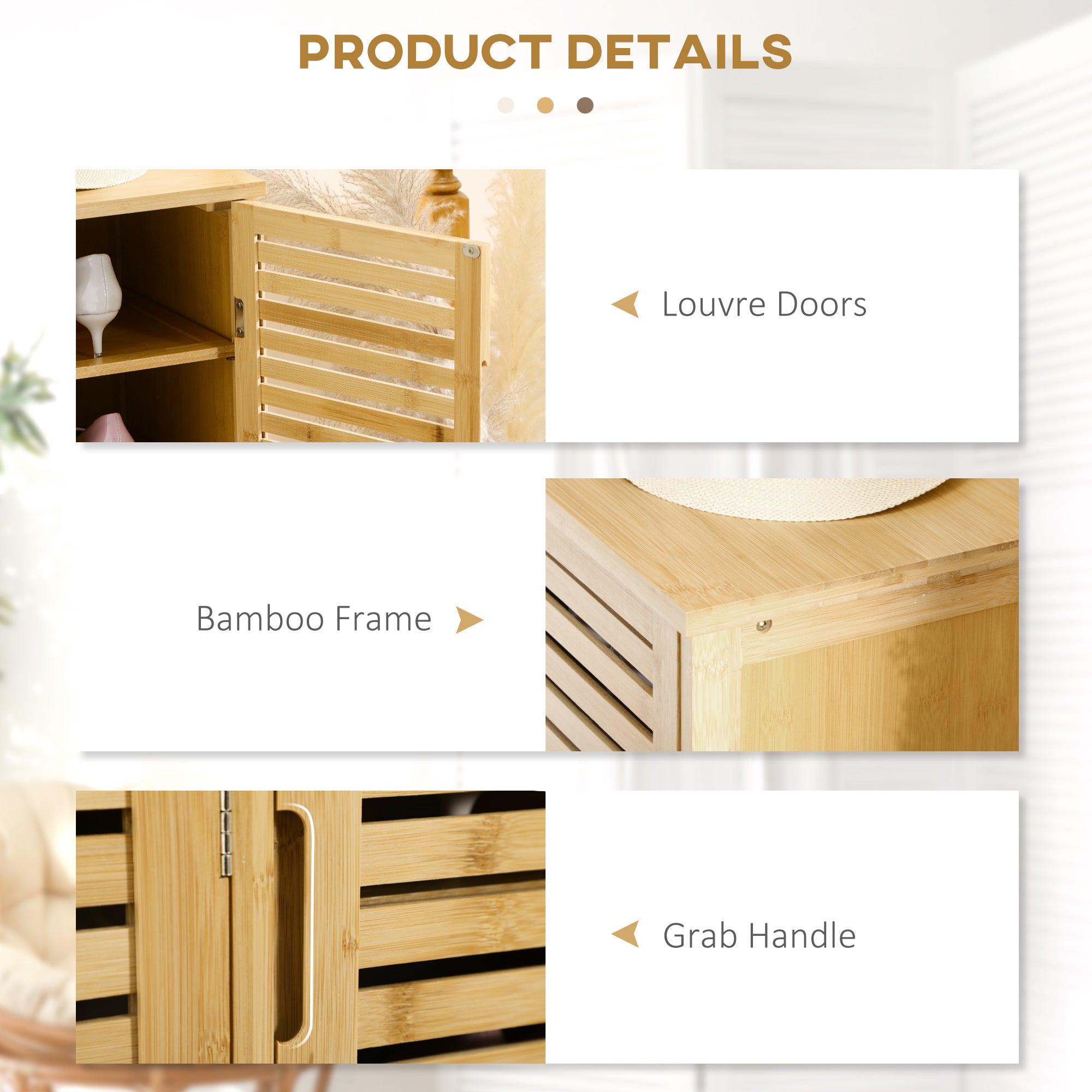 HOMCOM Rustic Shoe Cabinet, 3 Door Shoe Storage Cabinet with 8 Shelves, Natural Wood Finish 