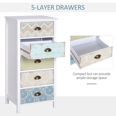 HOMCOM Chest of 5 Drawers Bedside Cabinet Side Storage Chest Entryway Living Room Bedroom Furniture Organizer Unit 