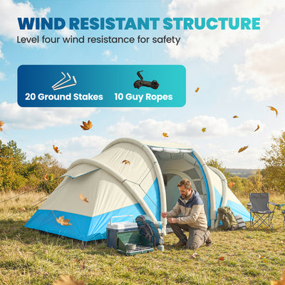 Outsunny Inflatable Tent 2 Bedroom 3000mm Waterproof Windproof Air Tent with Carry Bag for 4 Person 