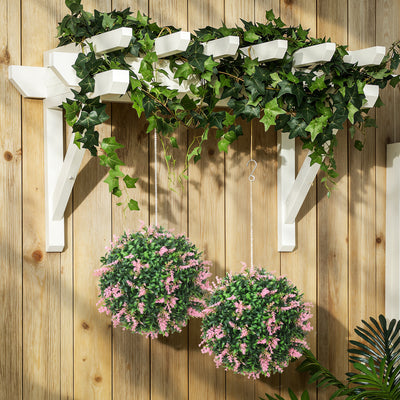HOMCOM Set of 2 Artificial Plant Topiary Balls, UV-protected Fake Decorative Plants, Pink 