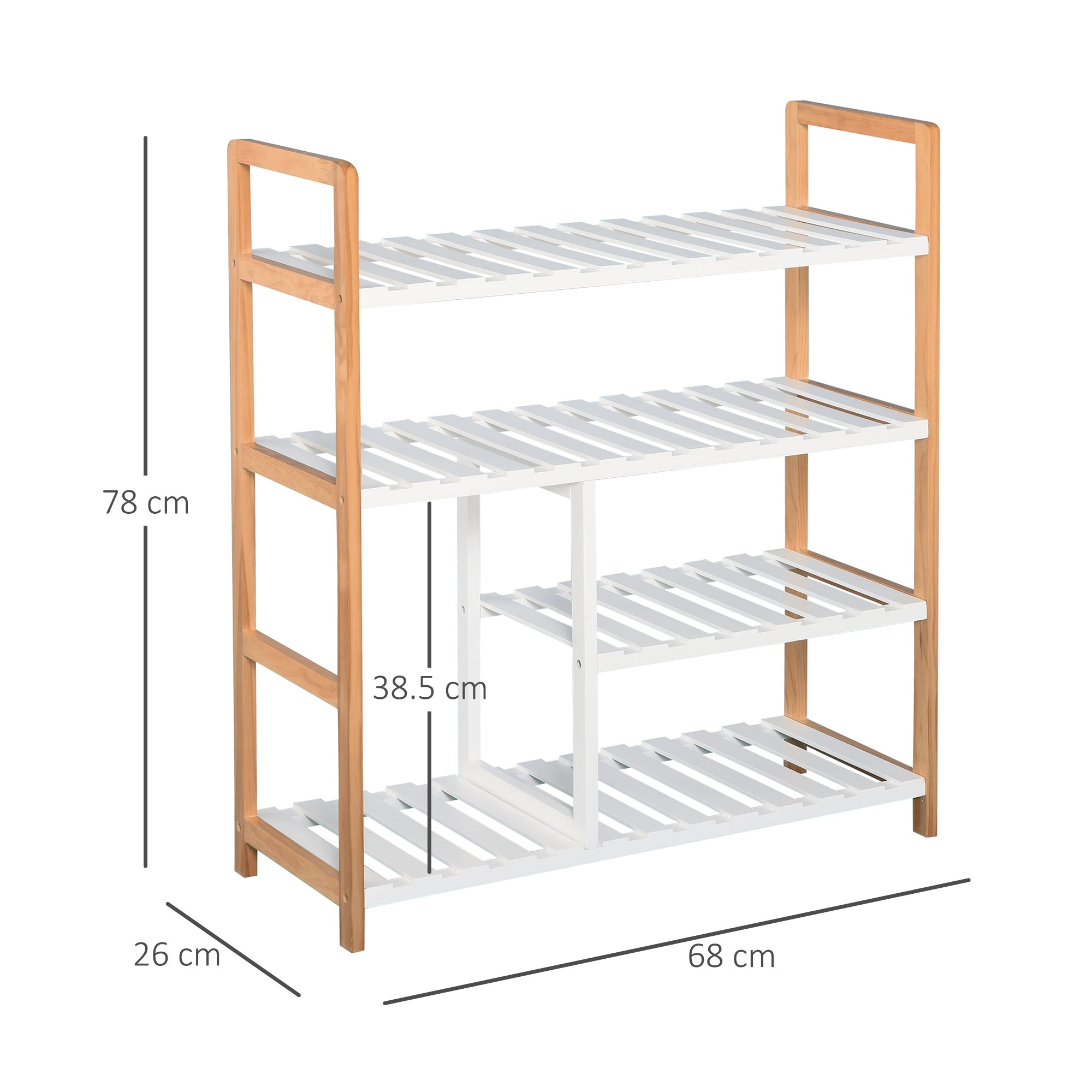 HOMCOM 4 Tier Shoe Racks Storage Stand Shelf Organizer Wood Frame 78 x 68 x 26 cm Hallway Furniture 