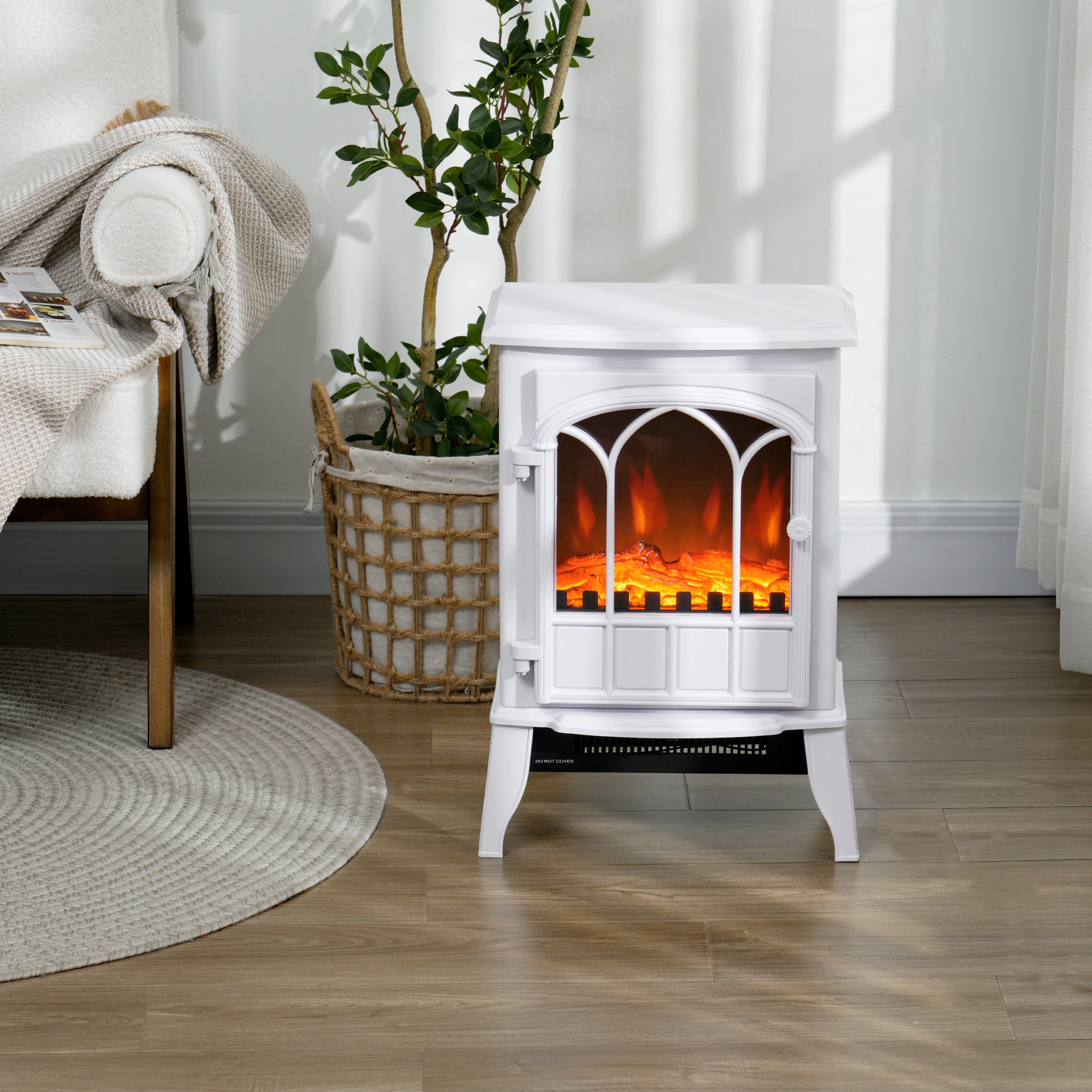 HOMCOM Freestanding Electric Fireplace, Electric Stove Heater with LED Flame Effect, Overheating Safety System, 1000W/2000W White 