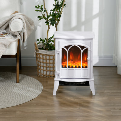 HOMCOM Freestanding Electric Fireplace, Electric Stove Heater with LED Flame Effect, Overheating Safety System, 1000W/2000W White 