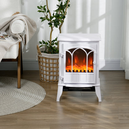 HOMCOM Freestanding Electric Fireplace, Electric Stove Heater with LED Flame Effect, Overheating Safety System, 1000W/2000W White 