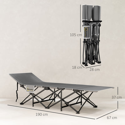 Outsunny 67cm Wide Folding Bed, Camping Cot for Adults with Mattress, Storage Pocket, Carry Bag, Max Load 150kg, Black 