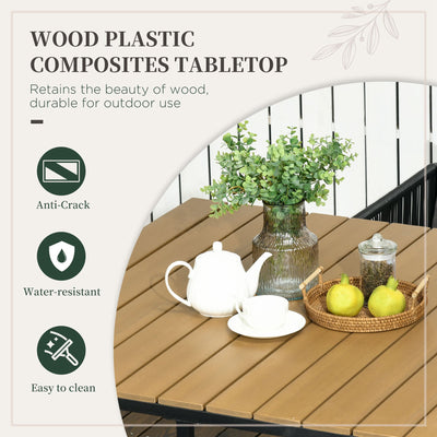 Outsunny 4 Seater Rattan Cube Garden Furniture Set, Rattan Dining Set with Cushions, Outdoor Dining Table and Chairs with Rectangular Wood Grain Plastic Top Table for Patio, Balcony, Black 