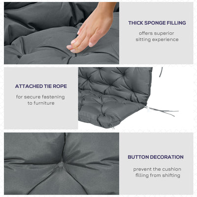 Outsunny Garden Bench Cushion, 2 Seater Swing Chair Cushion, Seat Pad with Ties for Indoor and Outdoor Use, 110 x 120 cm, Dark Grey 