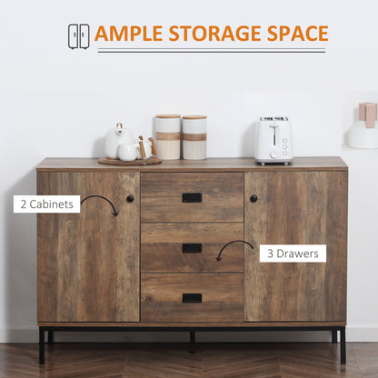 HOMCOM Industrial Sideboard, Storage Cabinet, Accent Cupboard with Drawers, Adjustable Shelves for Kitchen, Dining Room, Living Room, Distressed Brown 