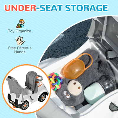 AIYAPLAY 3 in 1 Ride on Push Car, Cartoon Robot Theme Foot to Floor Slider w/ Handle Light Music Horn, Storage - White 