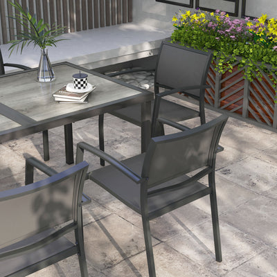 Outsunny Seven-Piece Casual Outdoor Dining Set, with Wood-Effect Table - Grey 
