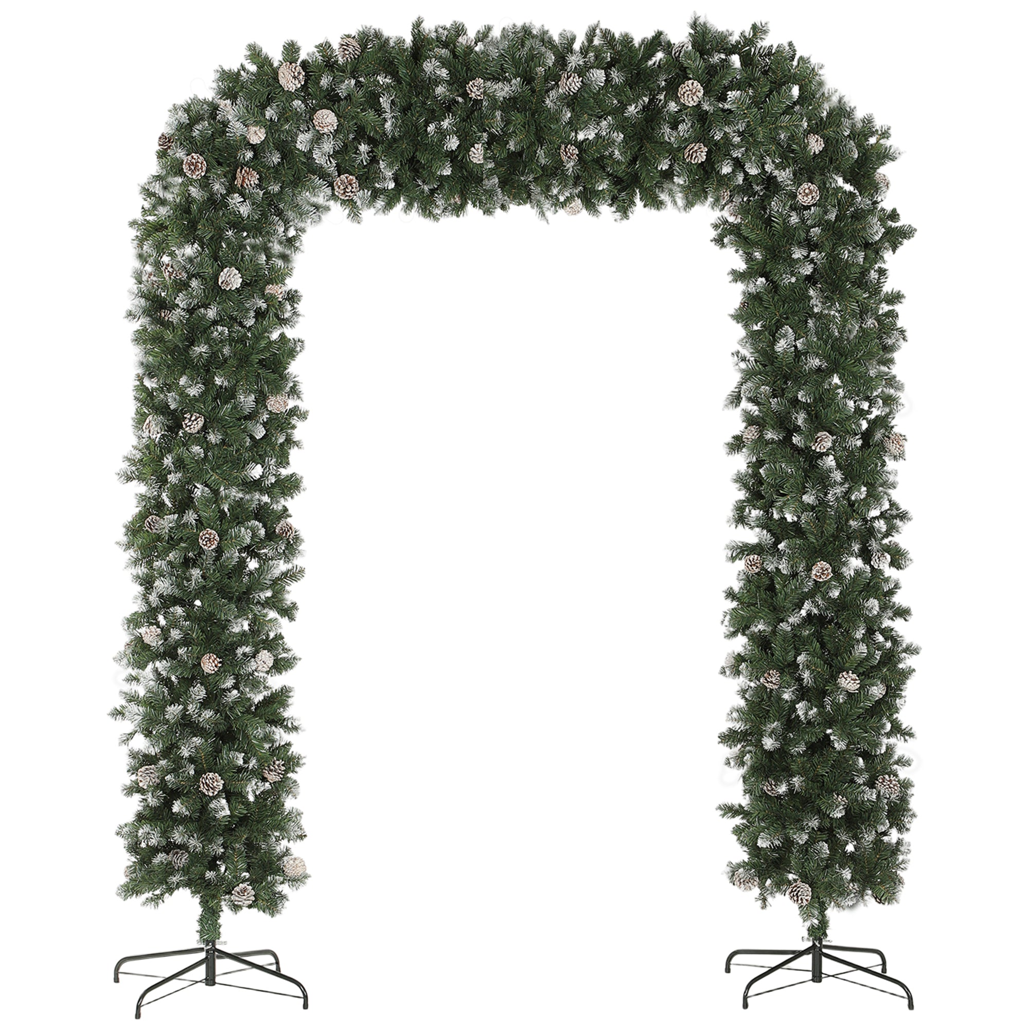 HOMCOM 8.2 ft Snow Frosted Christmas Tree Arch, Christmas Arch Doorway Decor with 1800 Tips and 91 Pinecones, Artificial Xmas Tree with Metal Stand for Indoor, Green