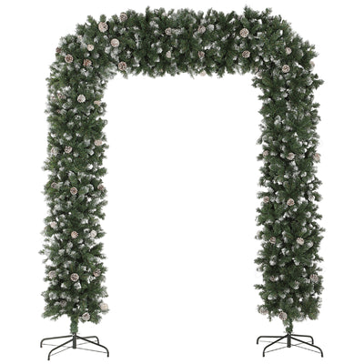 HOMCOM 8.2 ft Snow Frosted Christmas Tree Arch, Christmas Arch Doorway Decor with 1800 Tips and 91 Pinecones, Artificial Xmas Tree with Metal Stand for Indoor, Green 