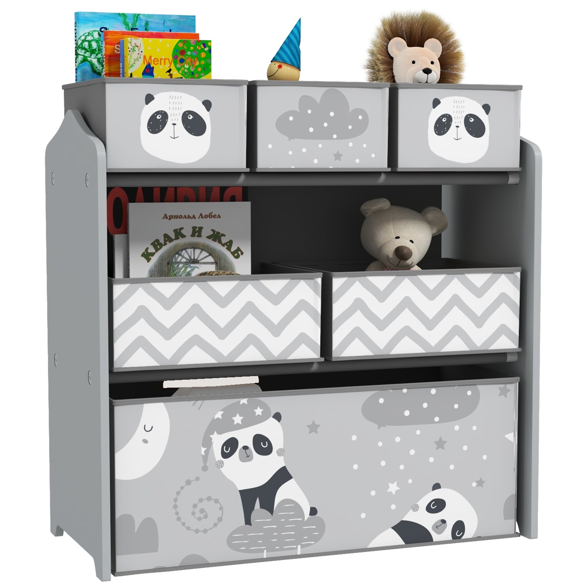 ZONEKIZ Kids Storage Unit, Toy Storage Organiser, with Six Fabric Bins, for Bedrooms, Playrooms, Nurseries - Grey 