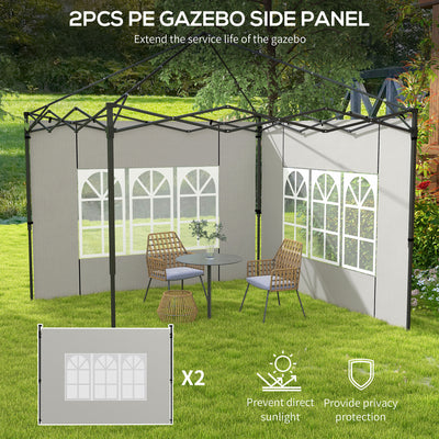 Outsunny Gazebo Side Panels, Sides Replacement with Window for 3x3(m) or 3x6m Gazebo Canopy, 2 Pack, White 
