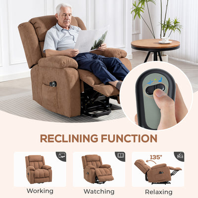 HOMCOM Power Lift Recliner Chair with Massage, Overstuffed Lift Chair for Elderly with Footrest, Remote and Side Pocket, Brown 