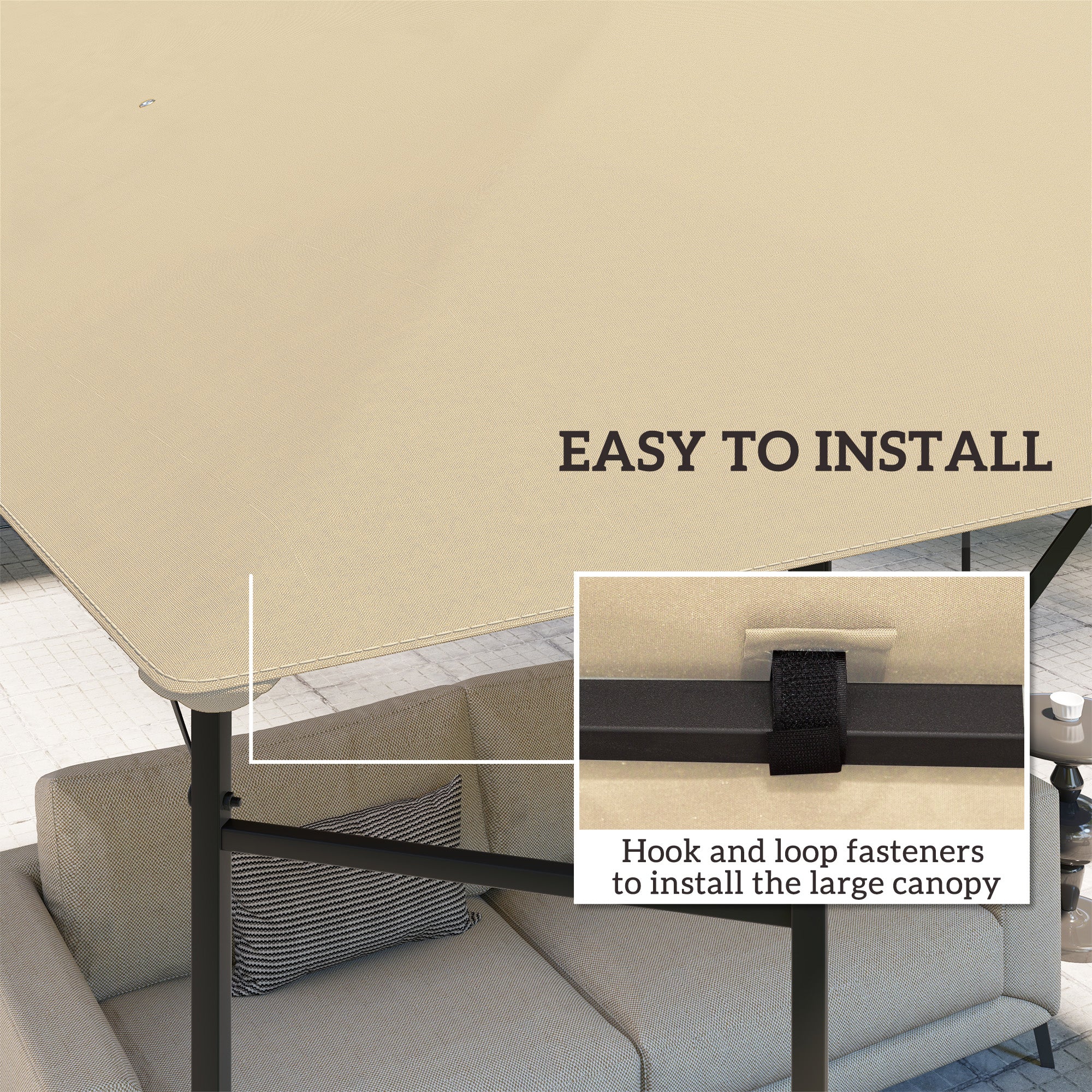 Outsunny 3 x 3(m) Gazebo Canopy Replacement Cover, Garden Gazebo Roof Replacement with Drain Holes, Water Resistant PVC Coating, 370g/\'e3\'8e\'a1, UPF30+, TOP COVER ONLY, Beige