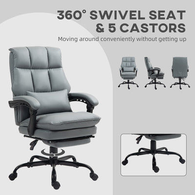 HOMCOM Faux Leather Reclining Office Chair, with Footrest - Grey 