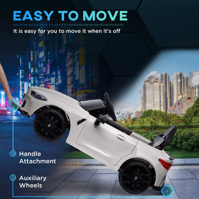 AIYAPLAY 12V BMW Licensed Kids Car, with Easy Transport, Remote Control, Suspension, Music, Horn, LED Lights, White 