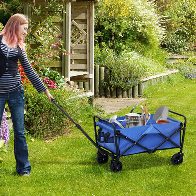 Outsunny 62L Festival Trolley on Wheels, Garden Folding Trolley Cart, 120kg Heavy Duty Collapsible Folding Wagon with Adjustable Handle and Carrying Bag for Beach, Camping, Festival, Blue 