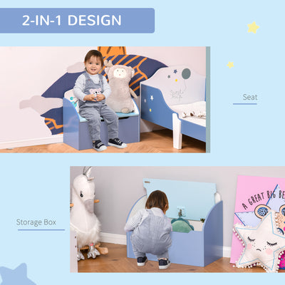 HOMCOM Kids Wooden Toy Box Children Storage Chest Bench Organiser Safety Hinge Bedroom Playroom Furniture Blue 