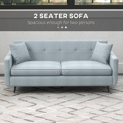 HOMCOM 165cm 3 Seater Sofa for Living Room, Modern Fabric Couch, Tufted Small Couch Sofa Settee with Steel Legs and 2 Storage Pockets for Bedroom and Home Office, Blue 