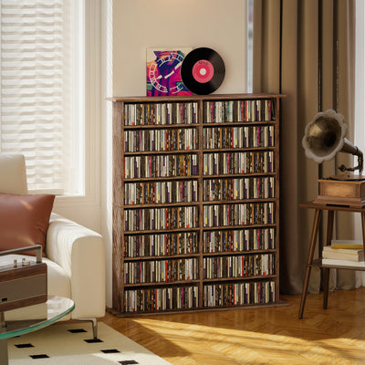 HOMCOM 16-Compartment Media Shelf - Rustic Brown 