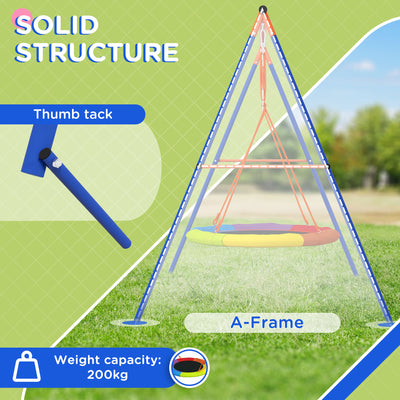 Outsunny Metal Kids Swing Set Nest Swing Seat with A-Frame Structure for Outdoor Use - Multicoloured 