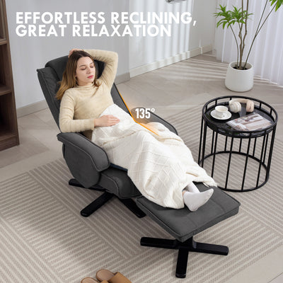 HOMCOM Rocker Swivel Recliner Chair with Footstool - Charcoal Grey Velvet 