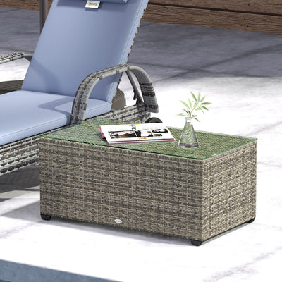 Outsunny 90 x 50cm Glass-Top Rattan Side Table - Dark Grey 
