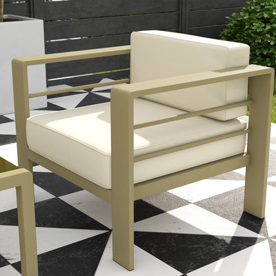 Outsunny 5-Piece Garden Sofa Set with Cushions, Aluminium Garden Furniture Sets with Glass Top Coffee Table, Patio Sectional Furniture Set, for Patio & Deck, Gold Tone 