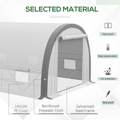 Outsunny 6 x 3(m) Polytunnel Greenhouse with Upgraded Structure, Mesh Door and Windows, 15 Plant Labels, White 