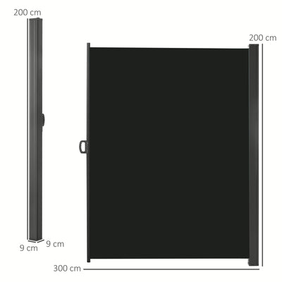 Outsunny Retractable Sun Side Awning Screen Fence Patio Garden Wall Balcony Screening Panel Outdoor Blind Privacy Divider (3x2M, Black) 