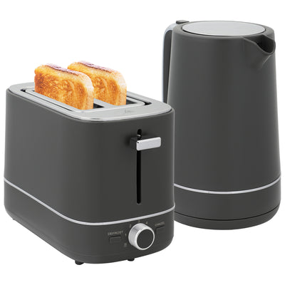 HOMCOM Kettle and Toaster Set, 1.7L 3000W Fast Boil Kettle & 2 Slice Toaster Kitchen Set with 6 Level Browning Controls, Defrost, Reheat, Grey 